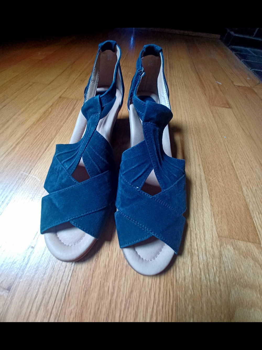 Earth Navy Suede Crisscross Wedge Shoes